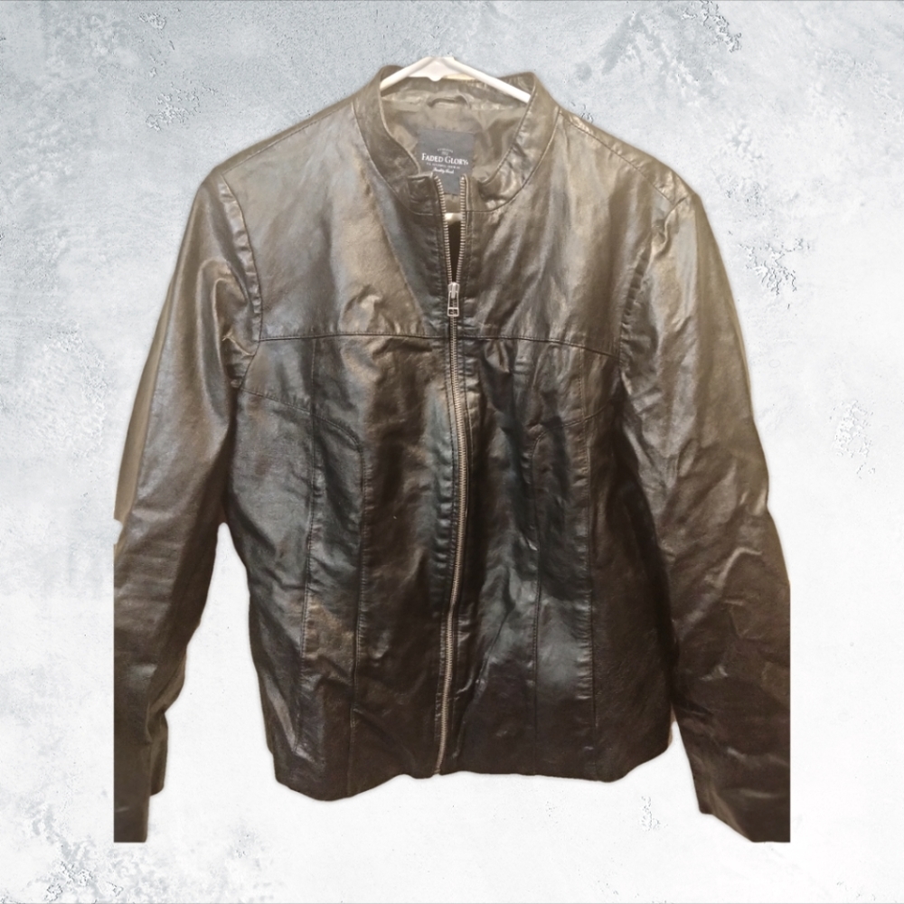 Faded Glory leather jacket, black, large